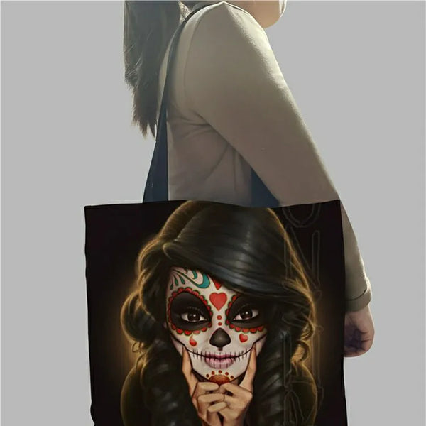Unique Sugar Skull Print Tote Bags For Women Traveling Shopping Bags Large Capacity Foldable Lady Printed Handbags