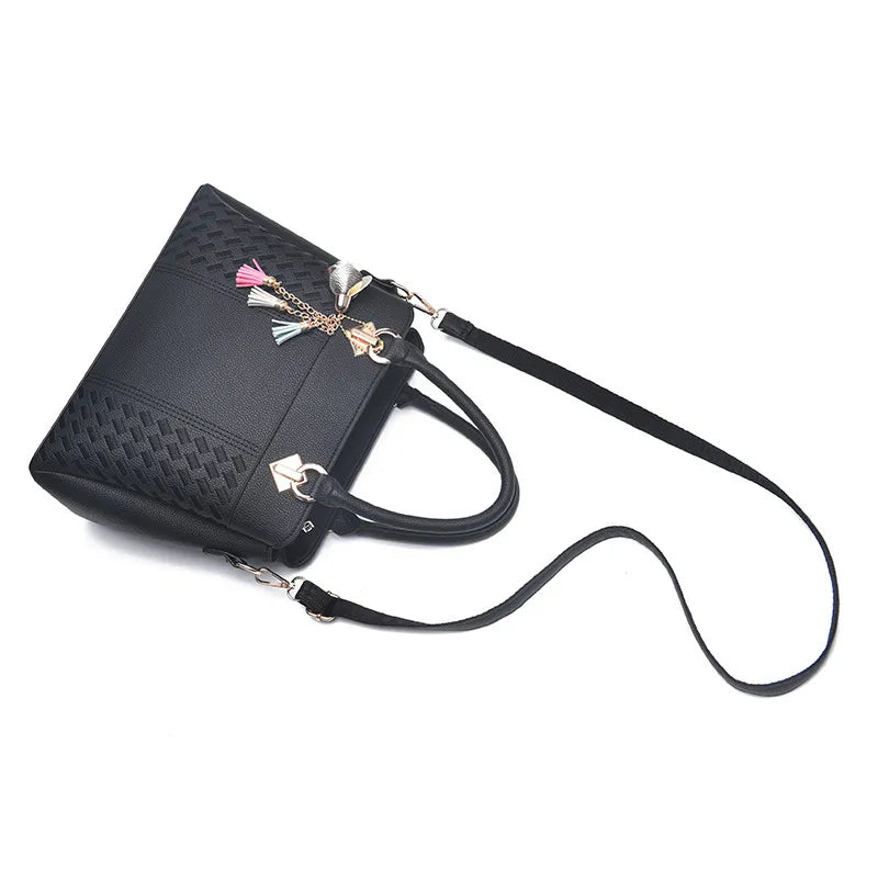 Fashion Women Handbags Tassel PU Leather Totes Bag Top-handle Embroidery Crossbody Bag Shoulder Bag Lady Simple Style Hand Bags
