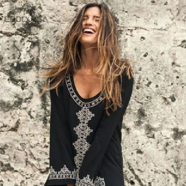 New Arrivals Beach Cover up Embroidery Rayon Swimwear Ladies Tunics For Beach Kaftan Dress Beachwear Bathing Suit Cover ups #Q71