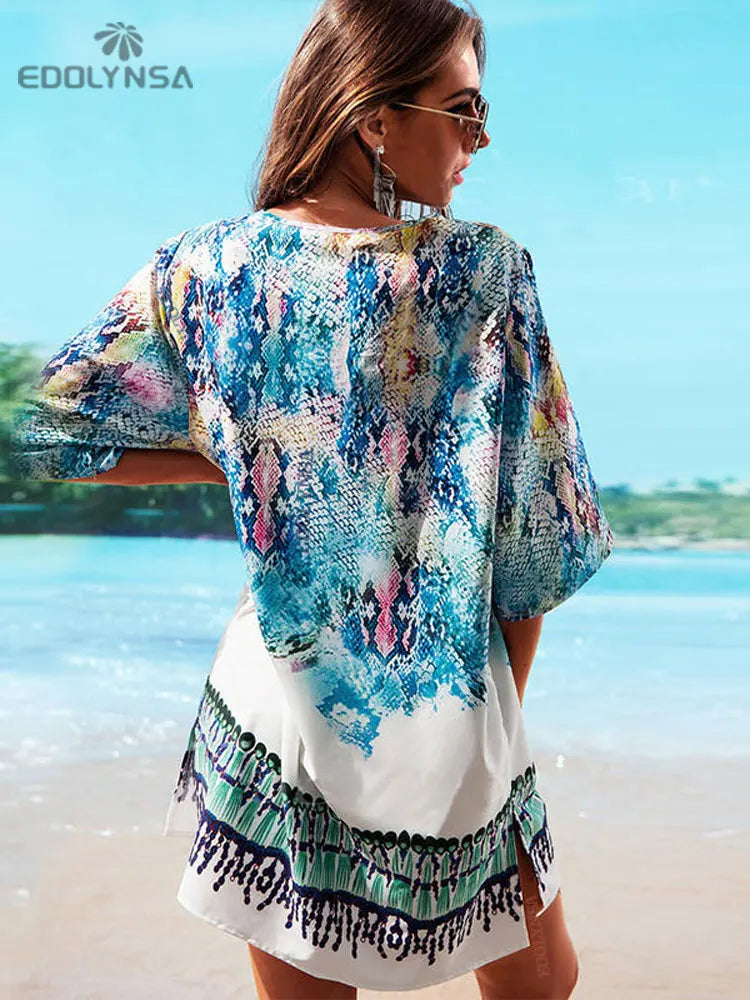 Nuovi Arrivi Spiaggia Caftano Costume Da Bagno Cover up Stampa Chiffon Pareo Donne Robe Plage Costumi Da Bagno Vestito Sexy Sarong Beach Tunica # Q152