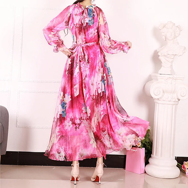 2024  Fresh Flowers Print Fashion Hijab Dresses Abayas Dubai Islamic Clothing Kaftan Turkey Robe muslim maxi dresses for women