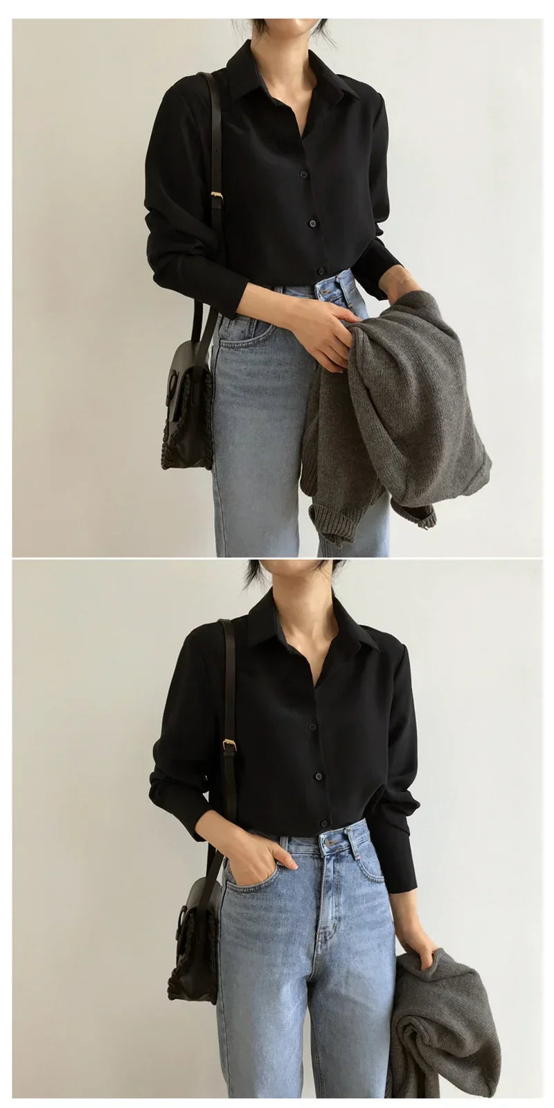 New Women Shirt Classic Chiffon Blouse Female S-4XL Office Lady Loose Long Sleeve Shirt Simple Style Tops Clothes Blusas 6830