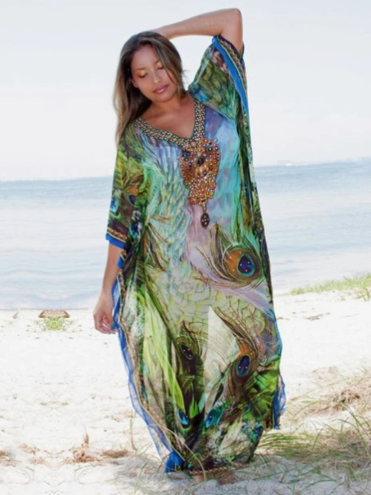 Chiffon Long Beach Cover up Abiti da donna Robe de Plage Vestidos Playa Bikini cover up Pareo de Playa Mujer Beachwear # Q1041