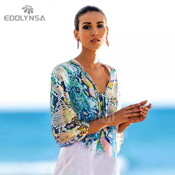 New Arrivals Beach Caftan Swimsuit Cover up Print Chiffon Pareo Women Robe Plage Swimwear Dress Sexy Sarong Beach Tunic #Q152