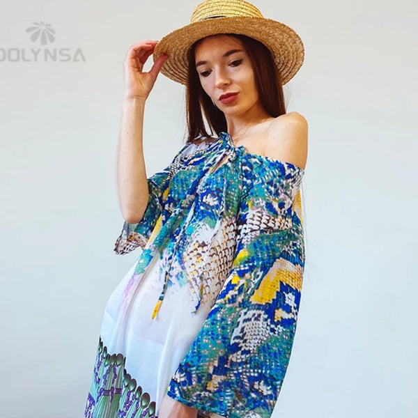 Nuovi Arrivi Spiaggia Caftano Costume Da Bagno Cover up Stampa Chiffon Pareo Donne Robe Plage Costumi Da Bagno Vestito Sexy Sarong Beach Tunica # Q152