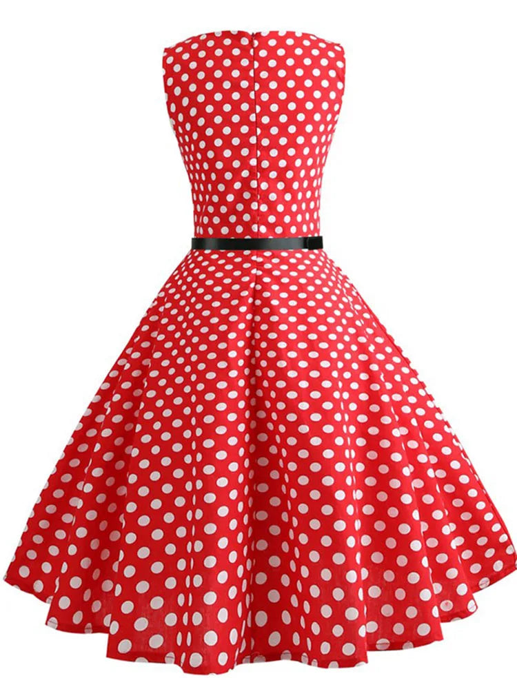 Red Polka Dot Summer Dress Women  Vintage Elegant Floral Dress Evening Party Dresses Sundress Belt Vestidos   jurken