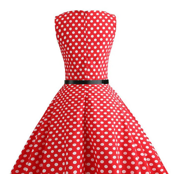 Abito estivo a pois rosso Abito da donna elegante vintage floreale Abiti da festa da sera Vestito estivo Cintura Abiti jurken