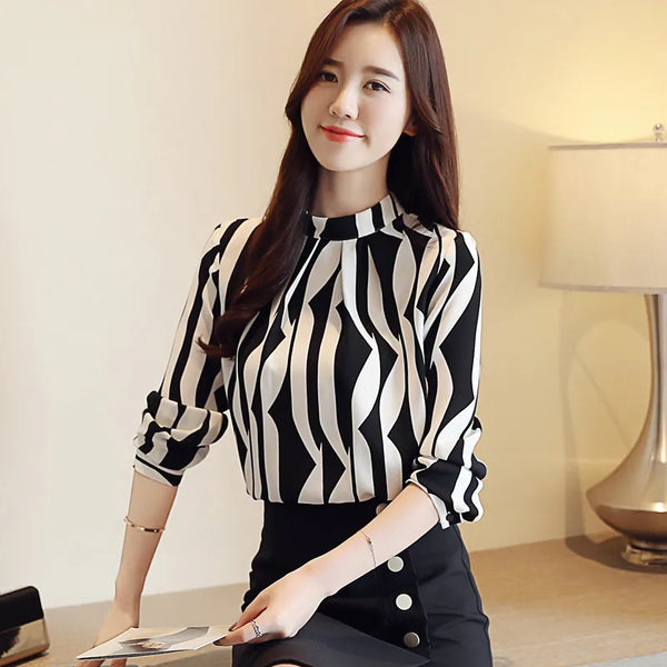 Fashion Woman Blouse 2023 Striped Chiffon Blouse Shirt Long Sleeve Women Shirts Office Work Wear Womens Tops Blusas 0941 60