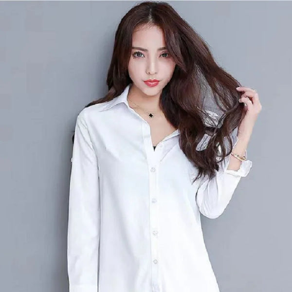 My NewIn 4XL 5XL Women Blouse Shirt Long Sleeve White Solid Loose Long Version Casual Tops