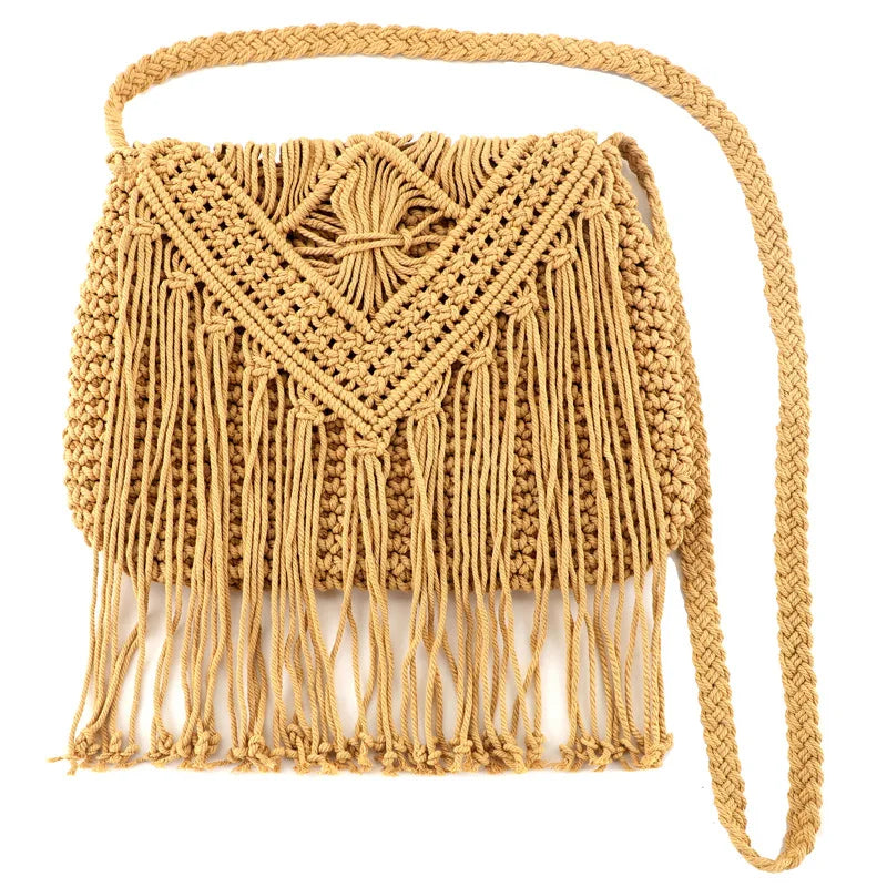 Borsa da spiaggia casual alla moda in paglia, borsa da spiaggia con nappa cava, borsa intrecciata a mano, borsa a tracolla in corda di cotone