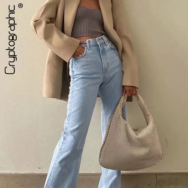 Cryptographic Casual Fashion Straight Leg Women's Jeans Denim Bottom Harajuku Boyfriend Long High Waist Baggy Jeans Fall Pants