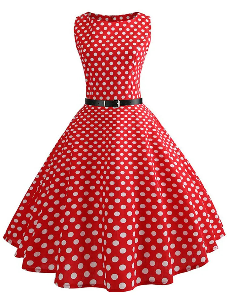 Red Polka Dot Summer Dress Women  Vintage Elegant Floral Dress Evening Party Dresses Sundress Belt Vestidos   jurken