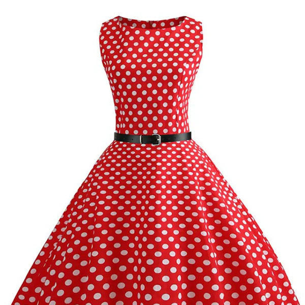 Abito estivo a pois rosso Abito da donna elegante vintage floreale Abiti da festa da sera Vestito estivo Cintura Abiti jurken