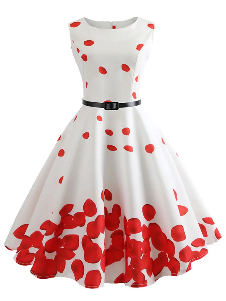 Red Polka Dot Summer Dress Women  Vintage Elegant Floral Dress Evening Party Dresses Sundress Belt Vestidos   jurken