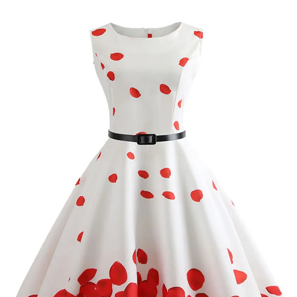 Red Polka Dot Summer Dress Women  Vintage Elegant Floral Dress Evening Party Dresses Sundress Belt Vestidos   jurken