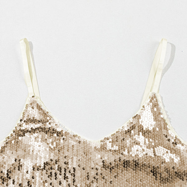 Light Beige Adjustable Spaghetti Straps Sequins Camisole